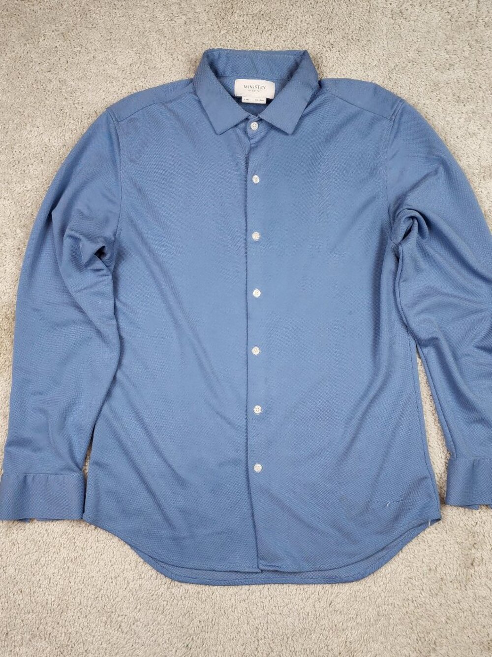 Ministry of Supply Performance Shirt Stretch Button Front Blue size Large L Mens